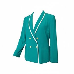Vintage Jim Baldwin Manchester Turquoise Double-Breasted Blazer with White Trim